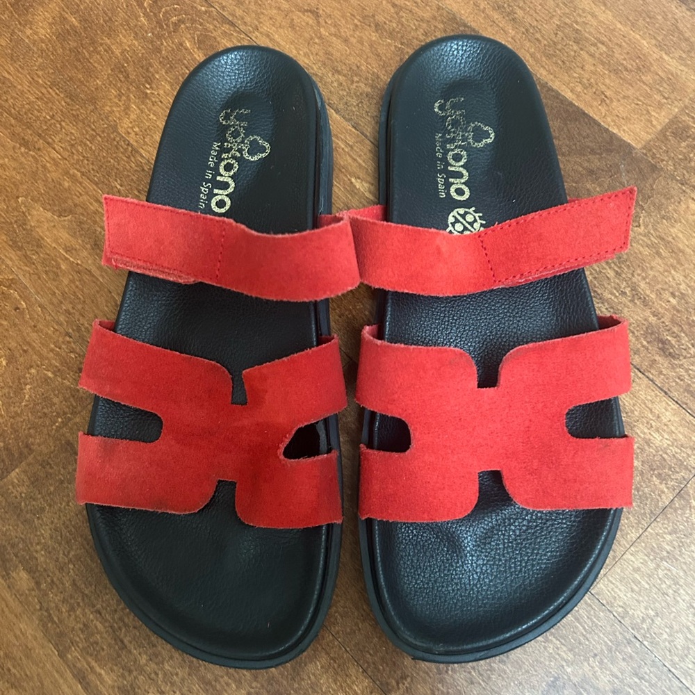 Red Suede Slide Sandals